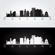 Oakland, USA skyline and landmarks silhouette, black and white design, vector illustration.