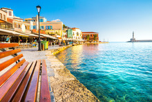 View Of The Old Port Of Chania, Crete Island, Greece.