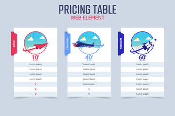 Wall Mural - Pricing Table 3 Different Plane Vector Template Design
