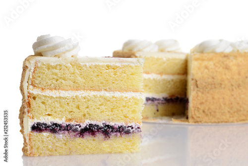 Cuadros en Lienzo closeup slice of blueberry cream cake with frosting