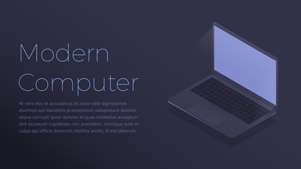 Laptop computer device. Modern web template of isometric laptop computer.