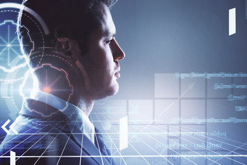 Poster - businessman and digital cyber illustration
