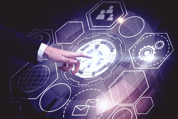 Aufkleber - cyber button and businessman