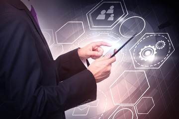 Aufkleber - businessman with digital tablet and cyber icons