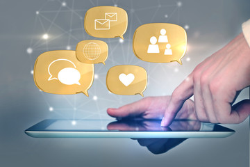 Poster - social media icons above digital tablet
