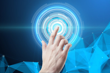 Aufkleber - man hand pushing cyber button