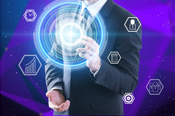 Poster - businessman and cyber screen icons