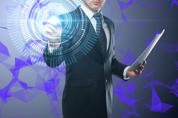 Poster - businessman pushing digital button