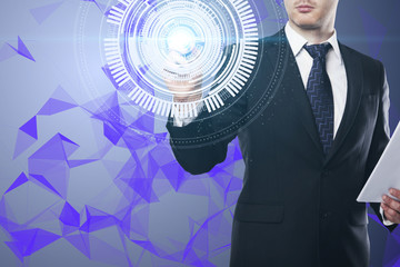 Poster - businessman pushing digital button