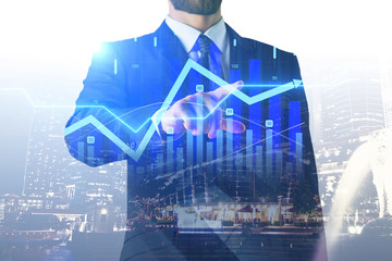 Wall Mural - businessman touching digital financial chart