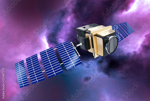 Fotomural artificial satellite concept 3D rendering in the space purple nebula