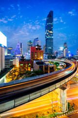 Wall Mural - aerial view of bangkok modern office buildings and condominium in bangkok city downtown with blue sk