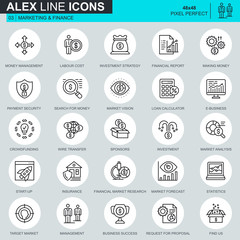 Aufkleber - Thin line marketing and finance icons set for website and mobile site and apps. Contains such Icons as Crowdfunding, Market, E-business. 48x48 Pixel Perfect. Editable Stroke. Vector illustration.