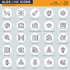 Poster - Thin line design tools, art and media icons set for website and mobile site and apps. Contains such Icons as Innovation, Vision, Painting. 48x48 Pixel Perfect. Editable Stroke. Vector illustration.