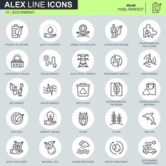 Wall Mural - Thin line environment, renewable energy technology icons set for website and mobile site apps. Contains such Icons as Eco, Green Technology. 48x48 Pixel Perfect. Editable Stroke. Vector illustration.