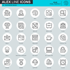 Poster - Thin line basic icons set for website and mobile site and apps. Contains such Icons as Location, Briefcase, Lamp, Support, Business, Award. 48x48 Pixel Perfect. Editable Stroke. Vector illustration.