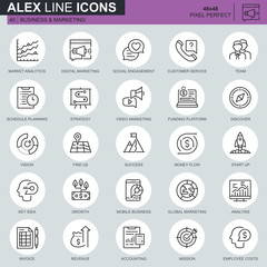 Aufkleber - Thin line business and marketing icons set for website and mobile site and apps. Contains such Icons as Vision, Mission, Planning, Market. 48x48 Pixel Perfect. Editable Stroke. Vector illustration.