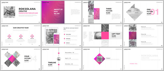 Wall Mural - Minimal presentations design, portfolio vector templates with elements on white background. Multipurpose template for presentation slide, flyer leaflet, brochure cover, report, marketing, advertising.