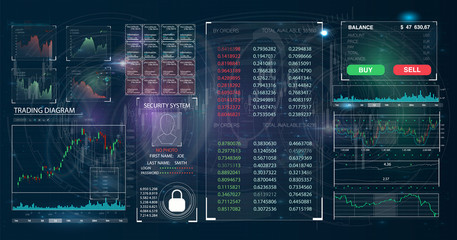 Aufkleber - HUD UI for business app. User interface of the future. Infographic elements.Technology background.