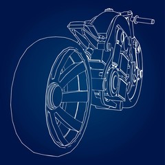 Poster - The concept of the electric motorcycle of the future. Vector illustration in contour lines.