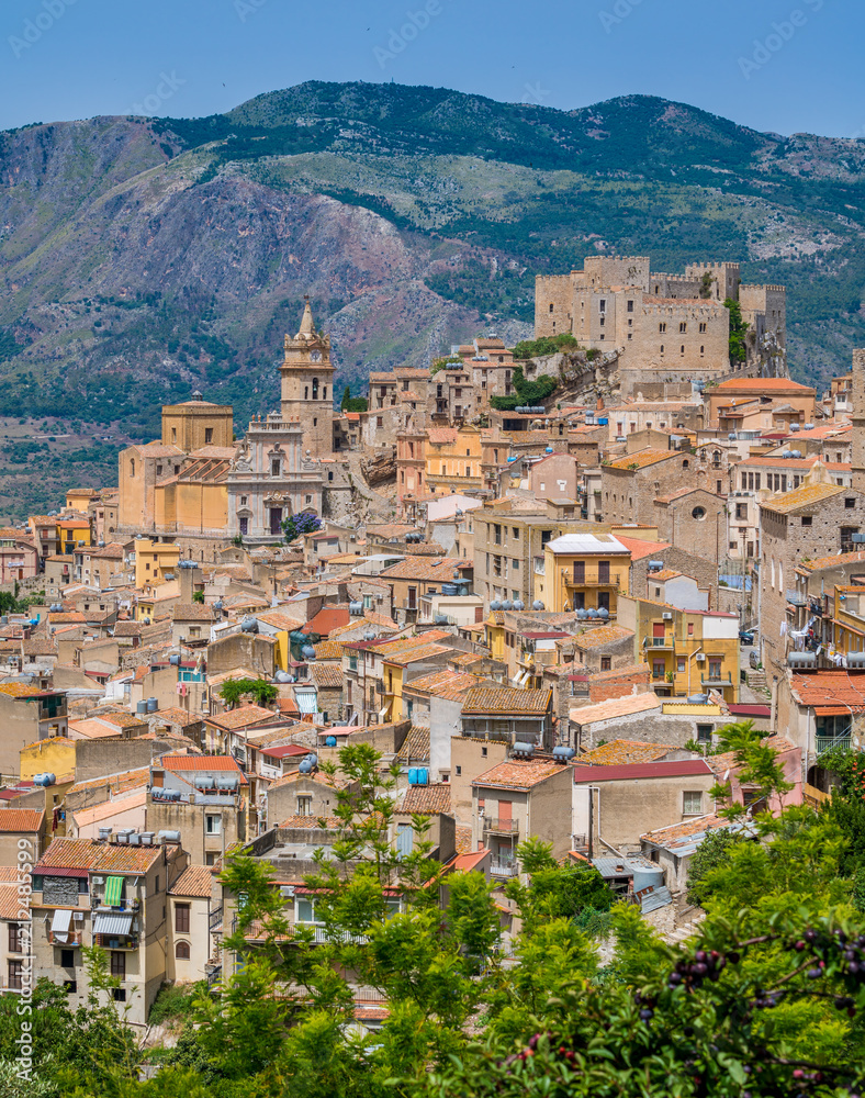 Panoramic view of Caccamo, beautiful town in the province of Palermo, Sicily.  Stock Photo | Adobe Stock, image size:788x1000