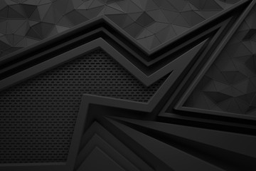 Wall Mural - black dark abstract graphic shape background 3d illustration origami paper pattern.