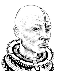 Wall Mural - African man in tribal clothes. Beautiful black man. Vector illustration