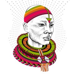 Wall Mural - African man in tribal clothes. Beautiful black man. Vector illustration