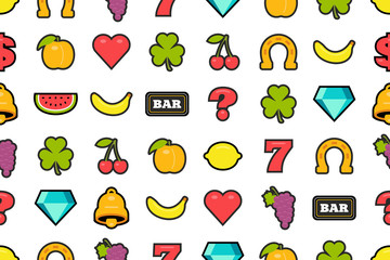 seamless pattern with slot machine symbols. flat style. isolated on white background