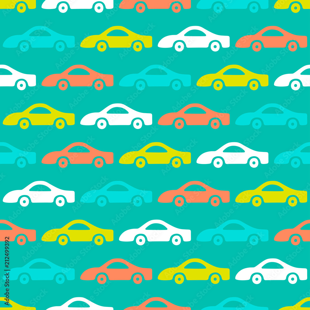 Doodle cars background. Seamless baby boy pattern in vector. Texture ...