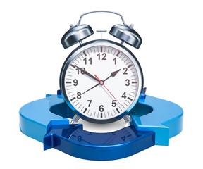 Poster - Alarm clock with blue arrows. Time management concept, 3D rendering