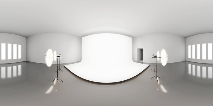 HDRI environment map, abstract spherical panorama background with photo studio setup (3d equirectangular render)