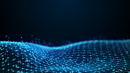 Fototapete - Abstract 3d rendering dots and lines. Technology background. Big data visualization. Artificial intelligence. Plexus.
