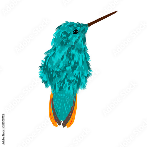 Fototapeta na wymiar Mały niebieski ptak z długim dziobem