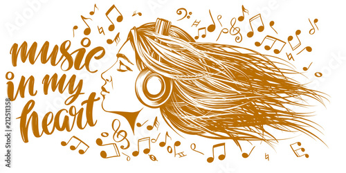 Beautiful Young Girl Listening To Music On Headphones