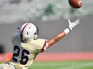 Football player making a catch during a football game