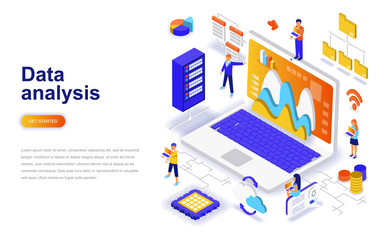 data analysis modern flat design isometric concept. analytics and people concept. landing page templ