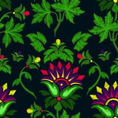 Naklejka na meble Embroidery of fantasy flowers. Seamless Pattern. 