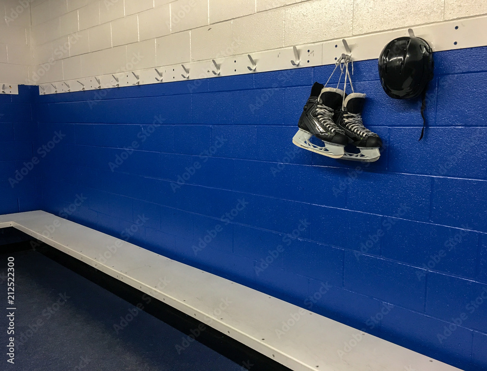 Photo Art Print Hockey Skates And Helmet Hanging In Locker
