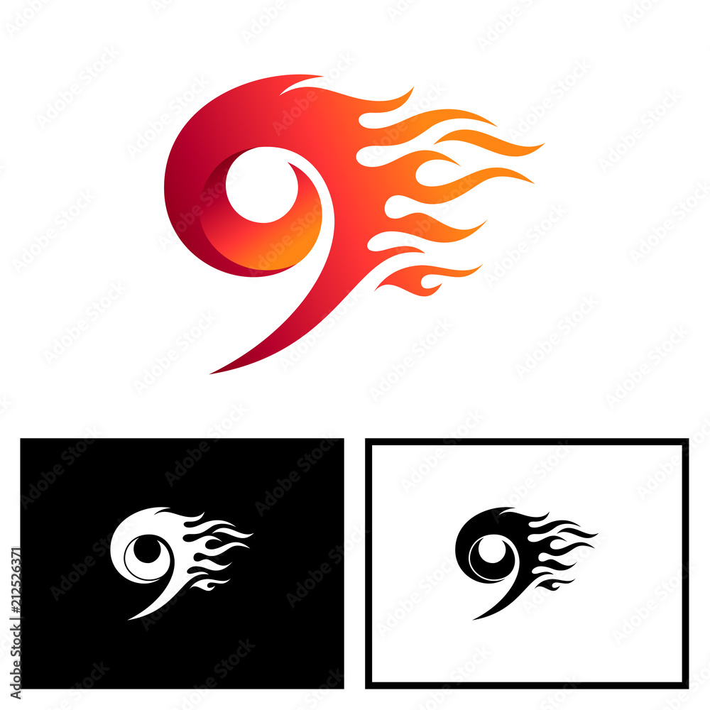 Number Nine With Fire Logo Design Template, Fast Letter Nine Logo, 9 Logo  Stock Vector | Adobe Stock, image size:1000x1000