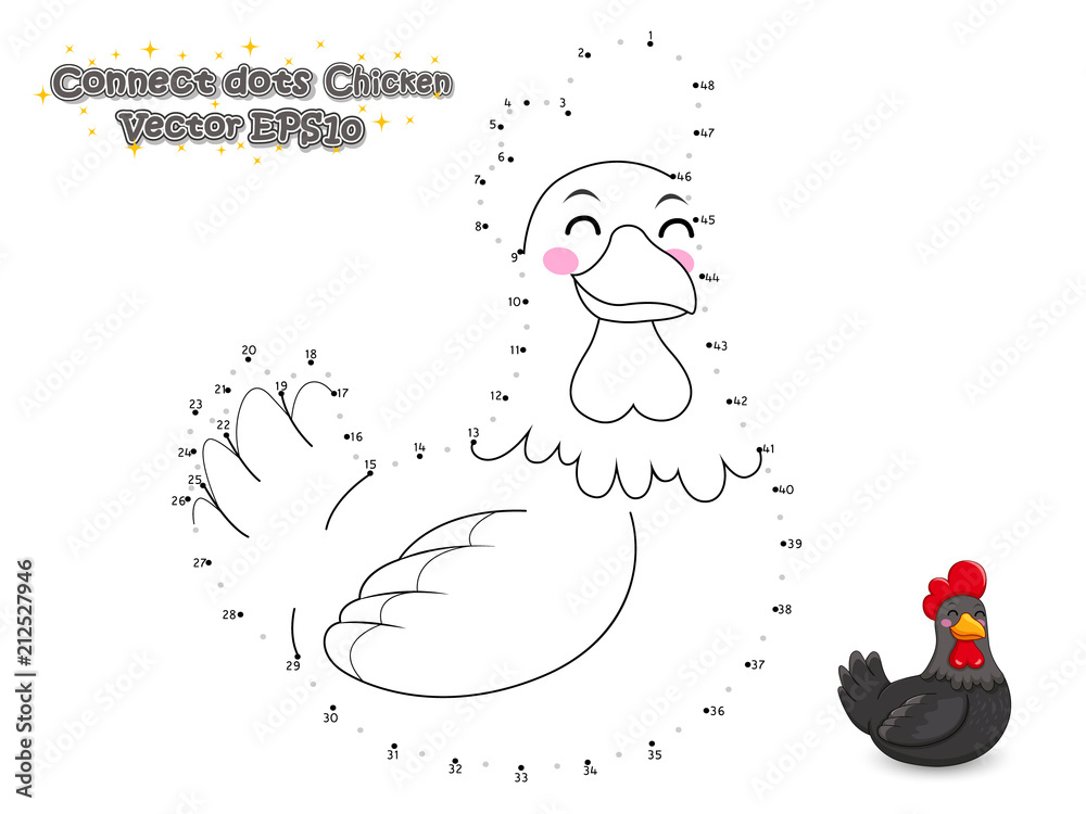Connect The Dots and Draw Cute Cartoon Chicken. Educational Game for ...