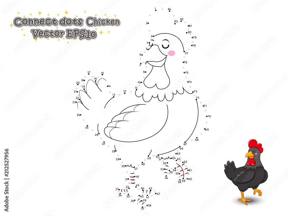 เวกเตอร์ Stock Connect The Dots and Draw Cute Cartoon Chicken ...