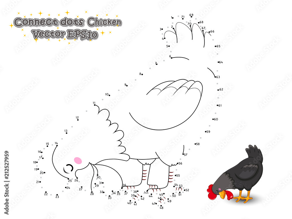 Connect The Dots and Draw Cute Cartoon Chicken. Educational Game for ...