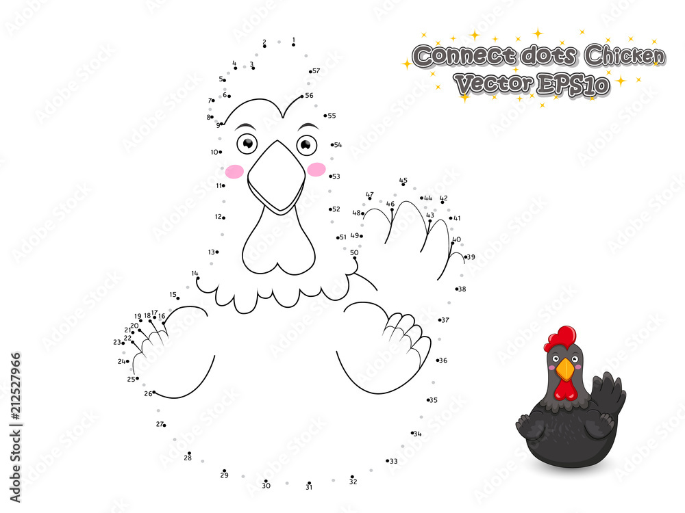 Connect The Dots and Draw Cute Cartoon Chicken. Educational Game for ...