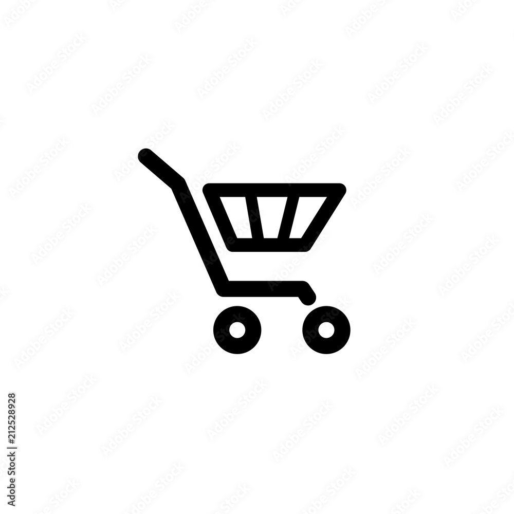 Shopping cart icon. Black and white vector illustration isolated on ...