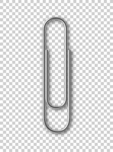 Metal Paper Clip Isolated Object On Transparent Background. Realistic Stationery Vector Element. Device For Binding Sheets Of Paper Together. Mockup Paper Clip Attachment. Documents Organization