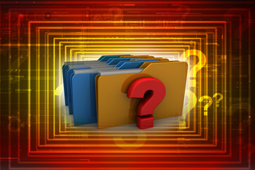 Poster - 3d rendering file folder with question symbol
