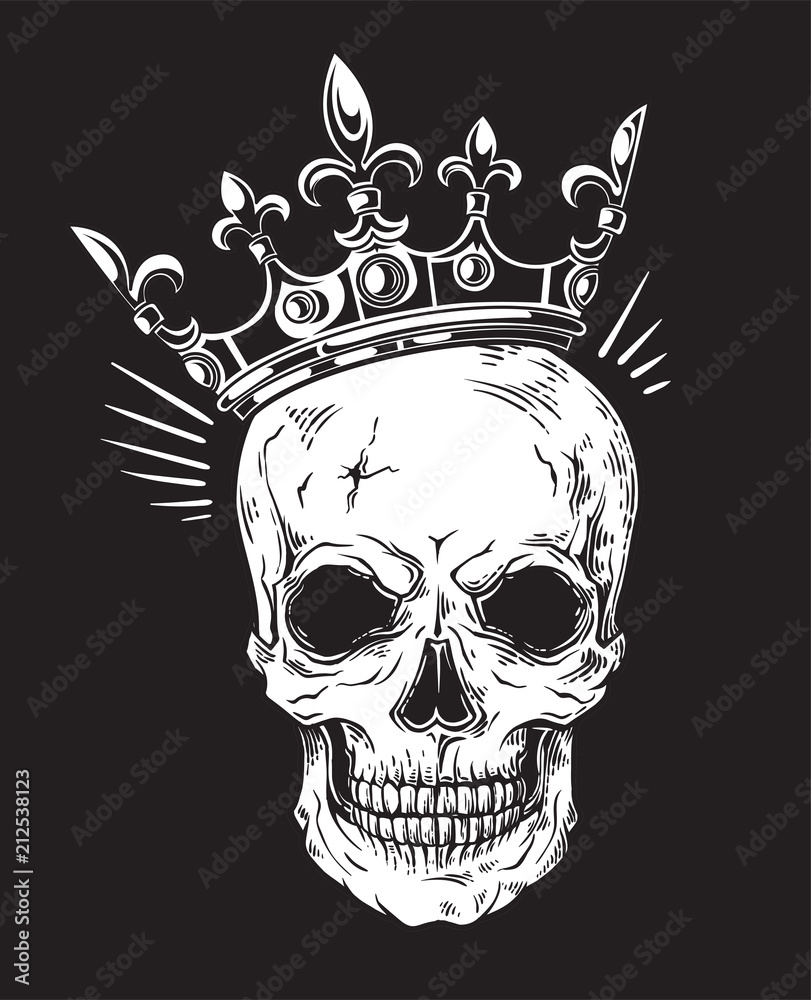 Human skull with crown for tattoo design. vector illustration Stock ...