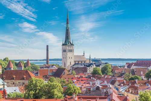 Fotografie, Obraz Tallinn in Estonia, panorama of the medieval city with St Olaf church and colorf