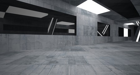  Abstract  concrete parametric interior with neon lighting. 3D illustration and rendering.